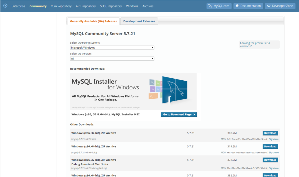 mysql on windows download